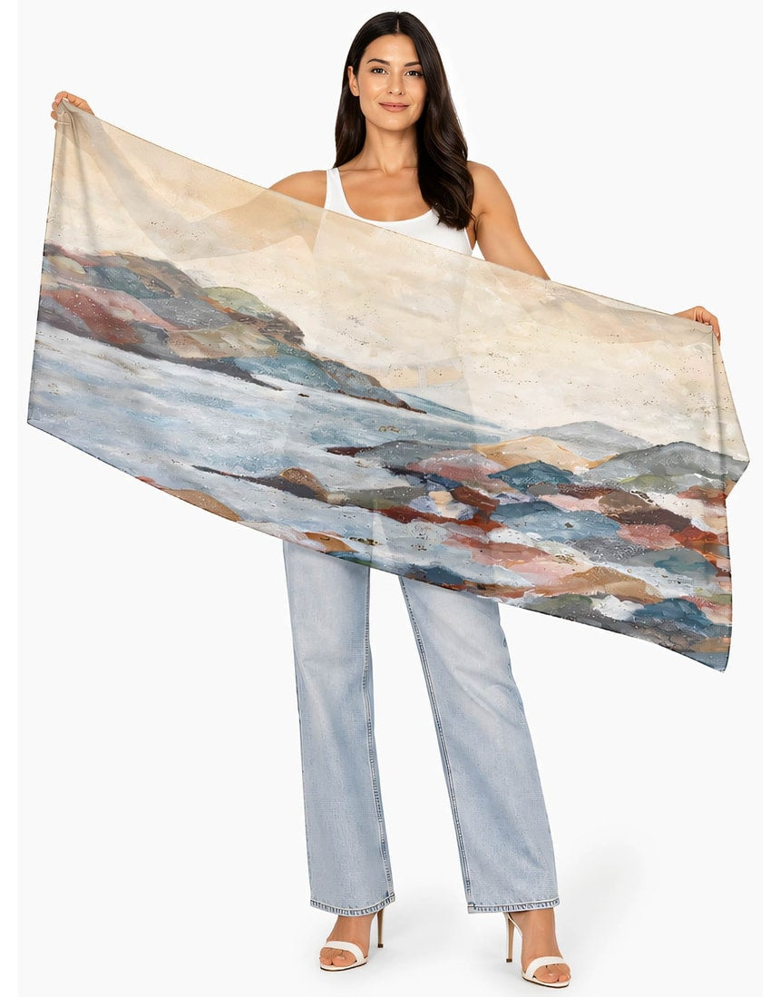 The Artists Label Coastal Mist viscose modal scarf with soft, flowing fabric in a gentle misty blue color.