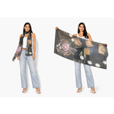 Viscose modal scarf by The Artists Label featuring a floral pattern with a necklace design, draped to show its lightweight fabric.