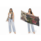 The Artists Label Nas In A Vase viscose modal scarf featuring vibrant floral and abstract artwork in bright colors.