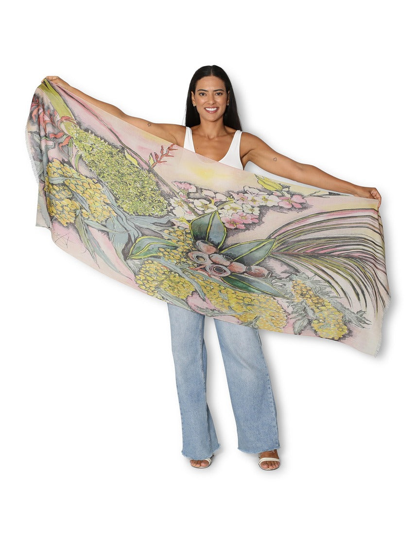 The Artists Label - Wattle Blossom Wool Scarf - flat