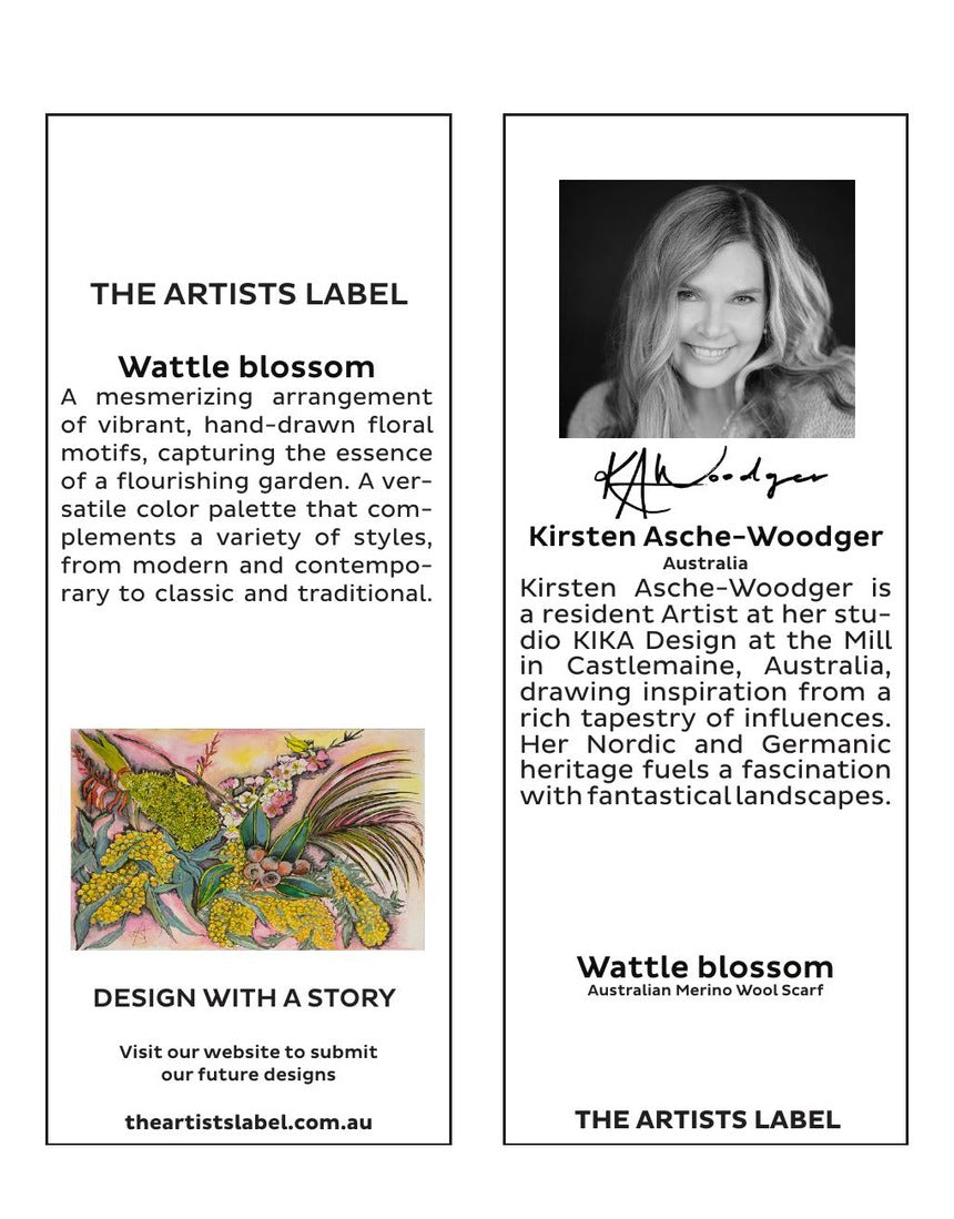 The Artists Label - Wattle Blossom Wool Scarf hang tag