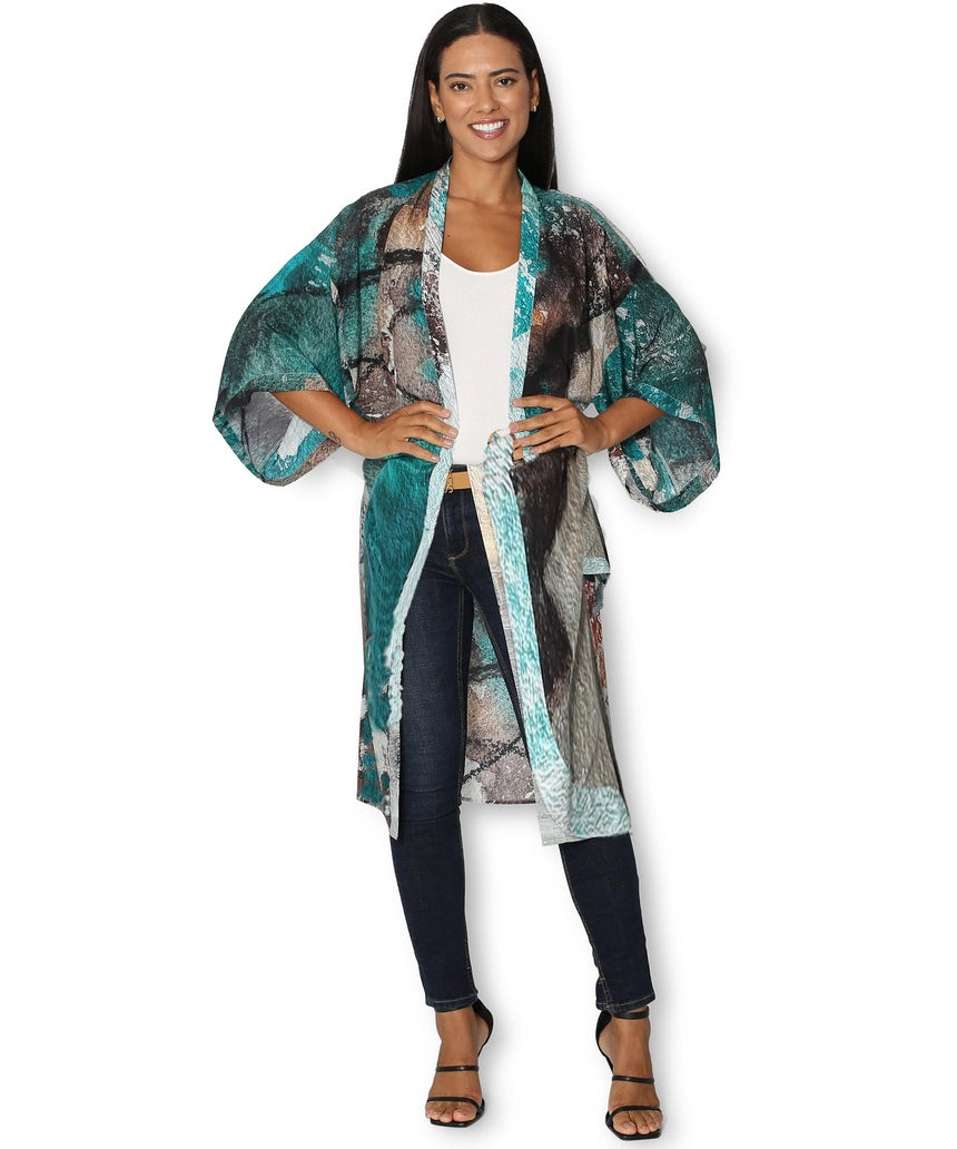 The Artists Label - Winter Dance Long Silk Kimono - front