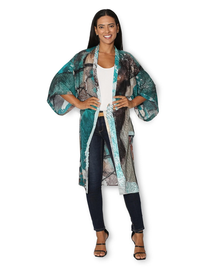 The Artists Label - Winter Dance Long Silk Kimono - front