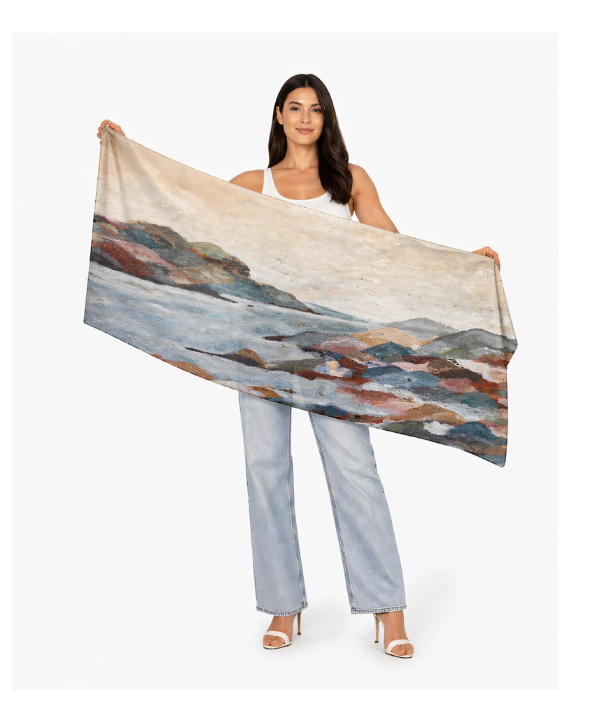 Coastal Mist wool scarf by The Artists Label featuring soft, lightweight fabric with a subtle, ocean-inspired pattern.