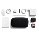 Bellroy Tech Kit in black, compact organizer with multiple compartments for cables, accessories, and electronic gadgets.