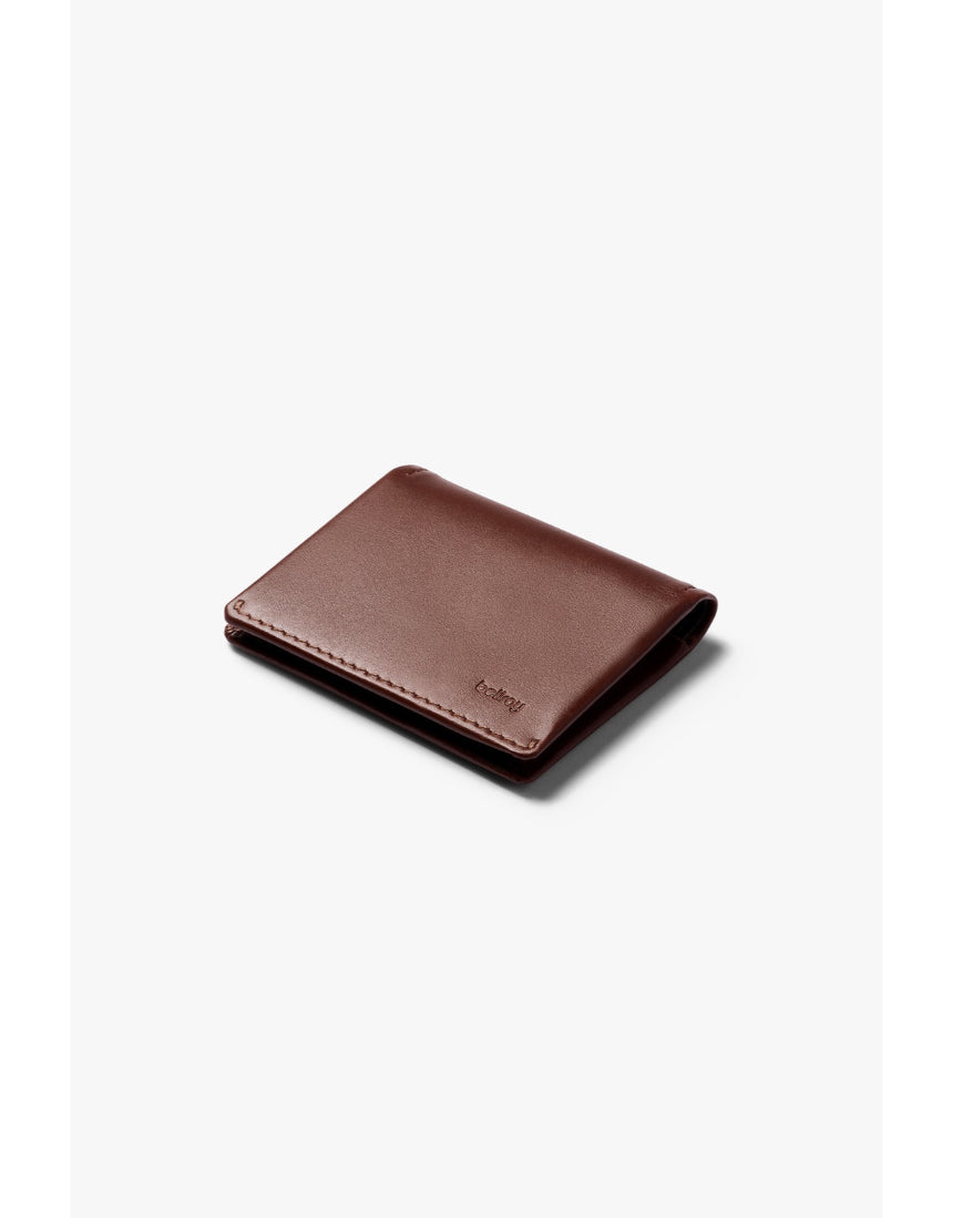 Bellroy Slim Sleeve wallet in Java Caramel leather, showing its sleek, minimalist design with multiple card slots and a cash pocket.