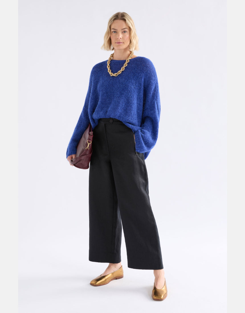 Elk Agna Sweater in deep cobalt, cozy knitted clothing with a stylish fit, perfect for casual wear.