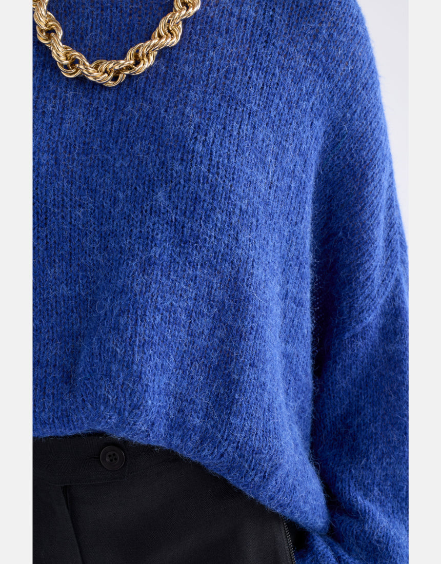 Elk Agna Sweater in deep cobalt, a cozy knit clothing piece featuring a stylish design and soft texture.