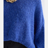 Elk Agna Sweater in deep cobalt, a cozy knit clothing piece featuring a stylish design and soft texture.