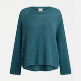Elk Agna Sweater in stone blue, a cozy knitted clothing item with a textured pattern, displayed on a plain background.