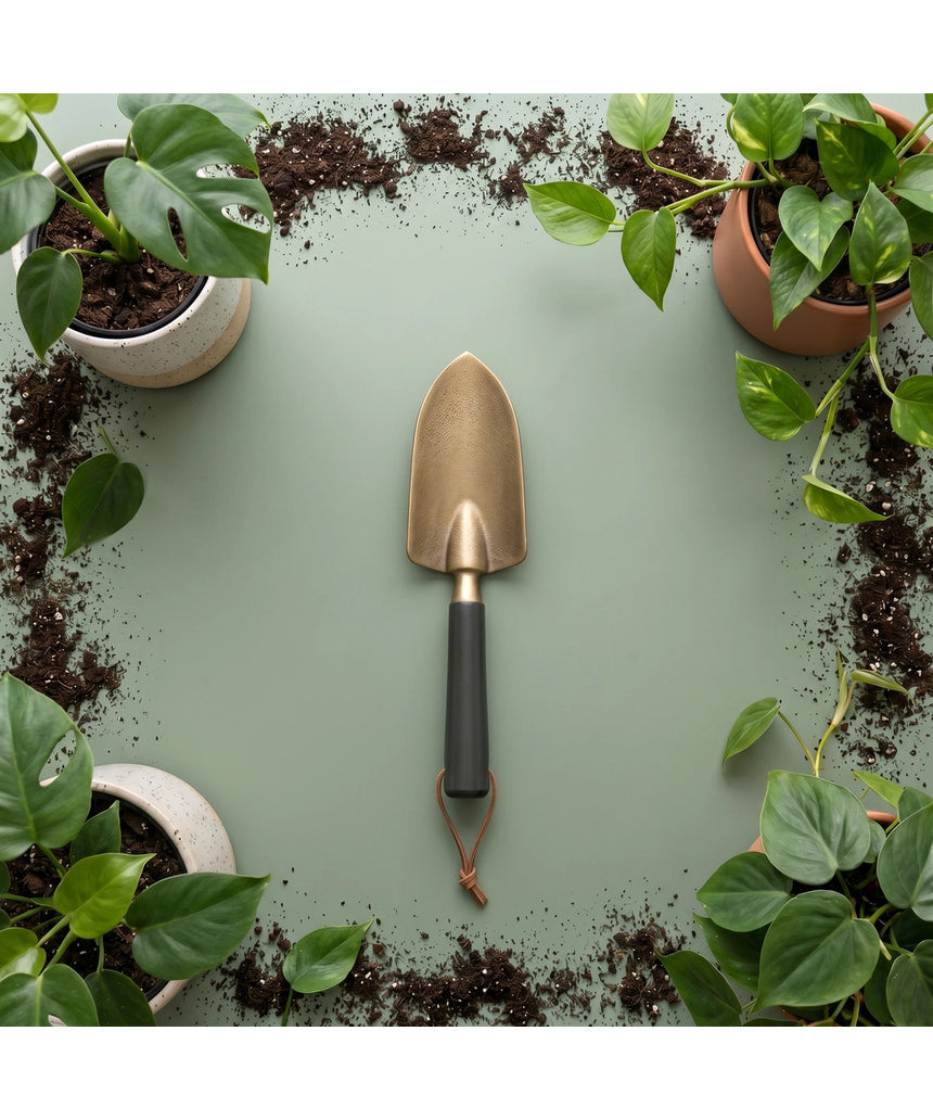 Green We The Wild hand trowel, a durable garden tool with a comfortable handle, perfect for planting and gardening tasks.