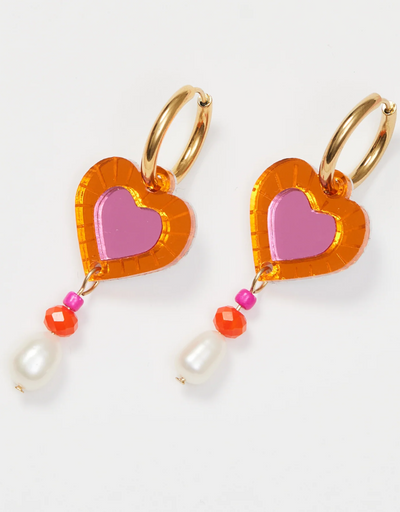 Martha Jean - Heart and Bead Earring Orange/Pink - Say It Sister