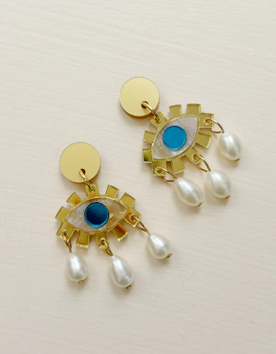 Martha Jean - Eye and Pearl Earrings Gold - Say It Sister