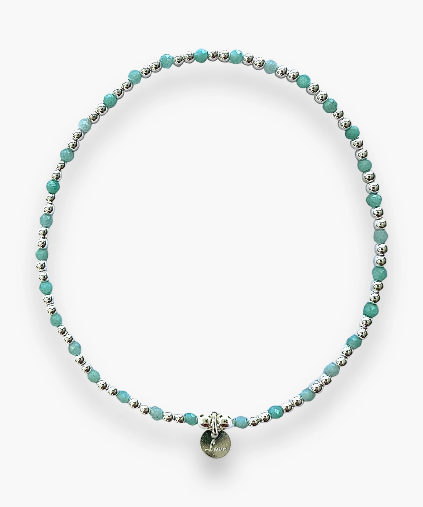 Sterling silver Amazonite love bracelet with natural blue-green stones and delicate silver accents, designed by Petals Australia.
