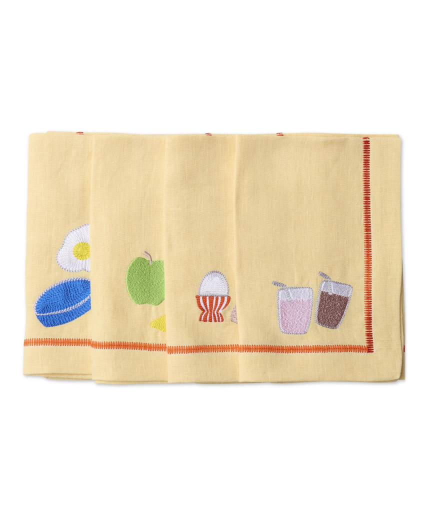 Kip & Co - Breakfast Is Served Embroidered Linen 4P Napkin Set, Napkin, Kip & Co - Say It Sister