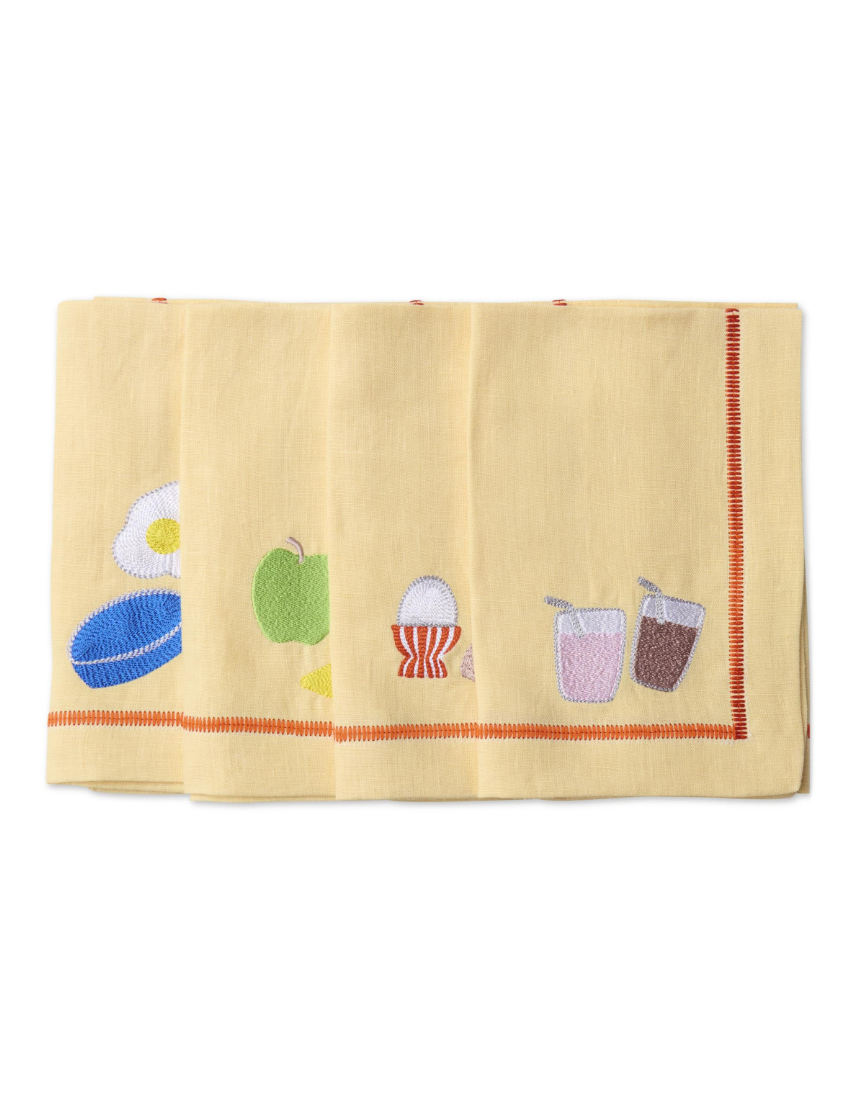 Kip & Co - Breakfast Is Served Embroidered Linen 4P Napkin Set, Napkin, Kip & Co - Say It Sister