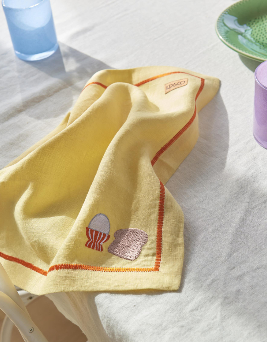 Kip & Co - Breakfast Is Served Embroidered Linen 4P Napkin Set, Napkin, Kip & Co - Say It Sister