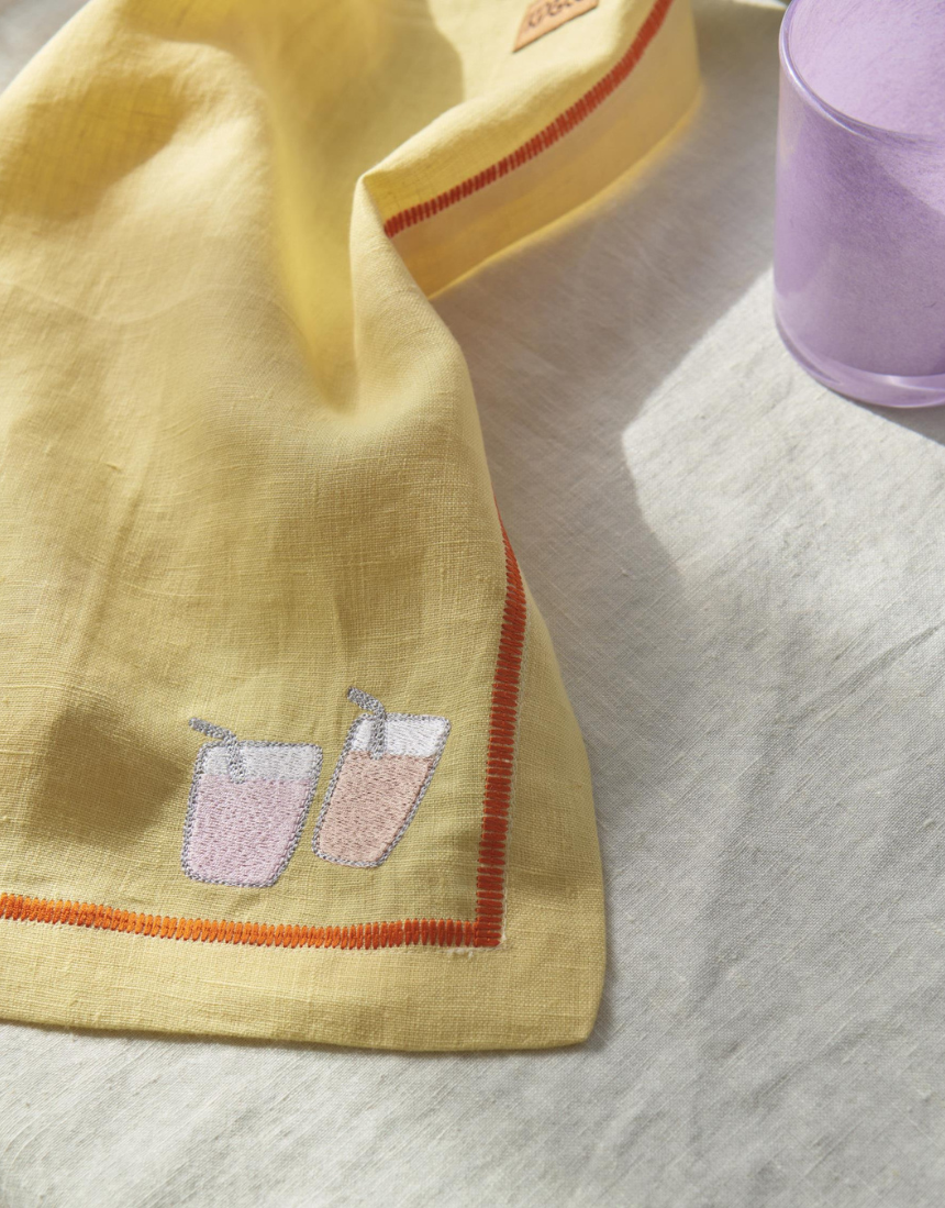 Kip & Co - Breakfast Is Served Embroidered Linen 4P Napkin Set, Napkin, Kip & Co - Say It Sister