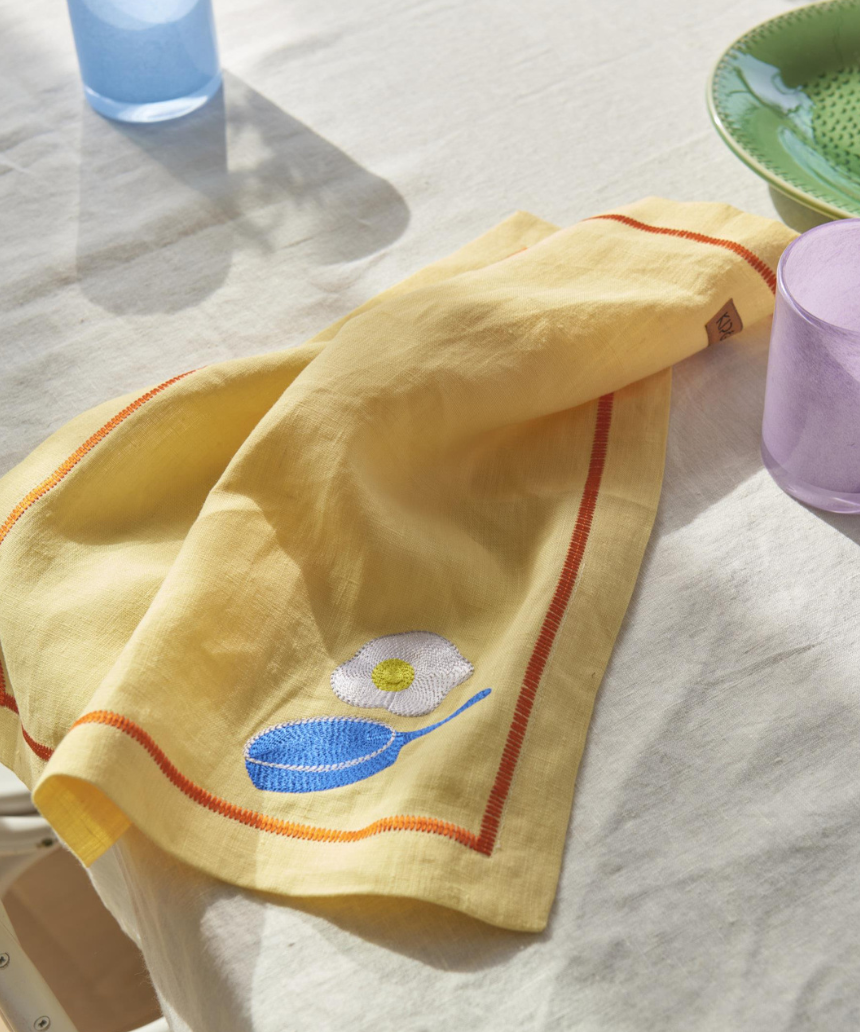 Kip & Co - Breakfast Is Served Embroidered Linen 4P Napkin Set, Napkin, Kip & Co - Say It Sister