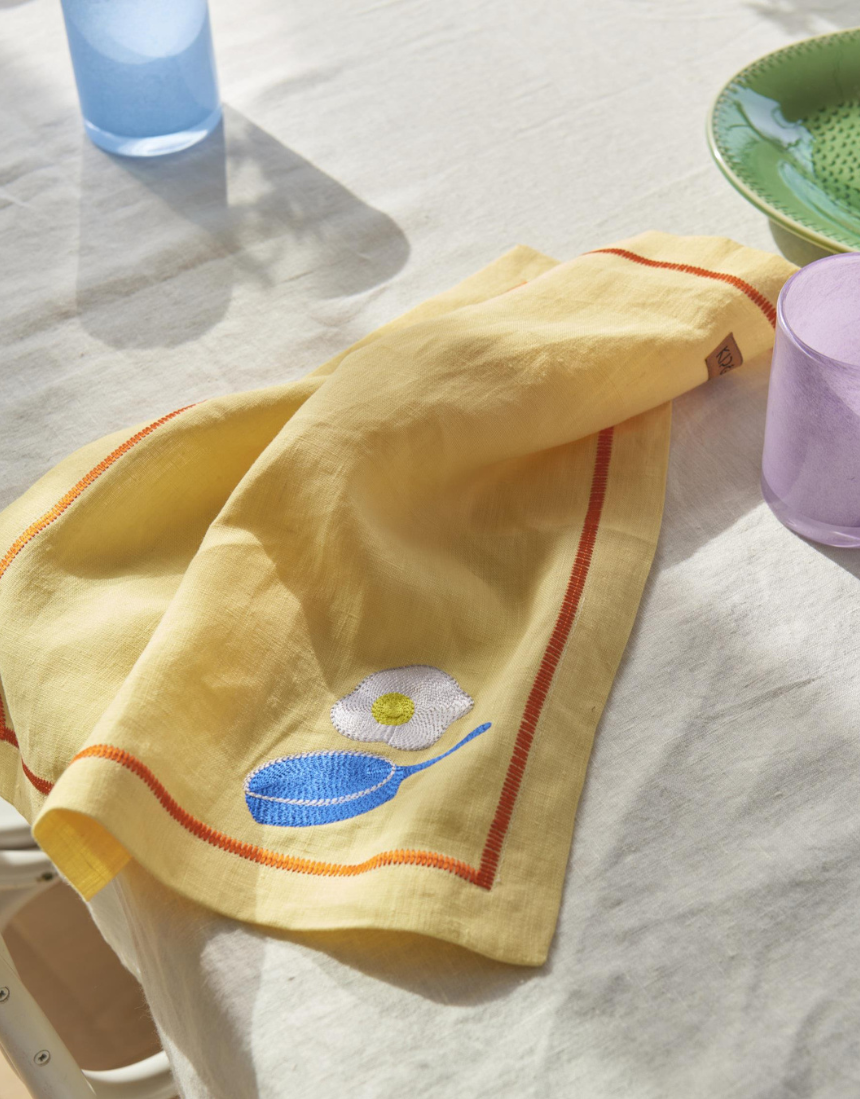 Kip & Co - Breakfast Is Served Embroidered Linen 4P Napkin Set, Napkin, Kip & Co - Say It Sister