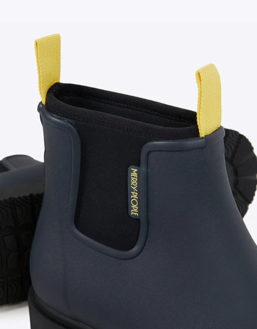 Merry People Bobbi Gumboots in midnight color, waterproof rubber footwear with a glossy finish and durable sole.