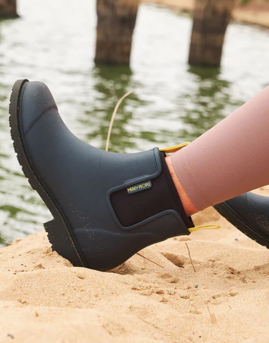 Merry People Bobbi Gumboot Midnight in navy with waterproof rubber, slip-resistant sole, and stylish design for rainy days