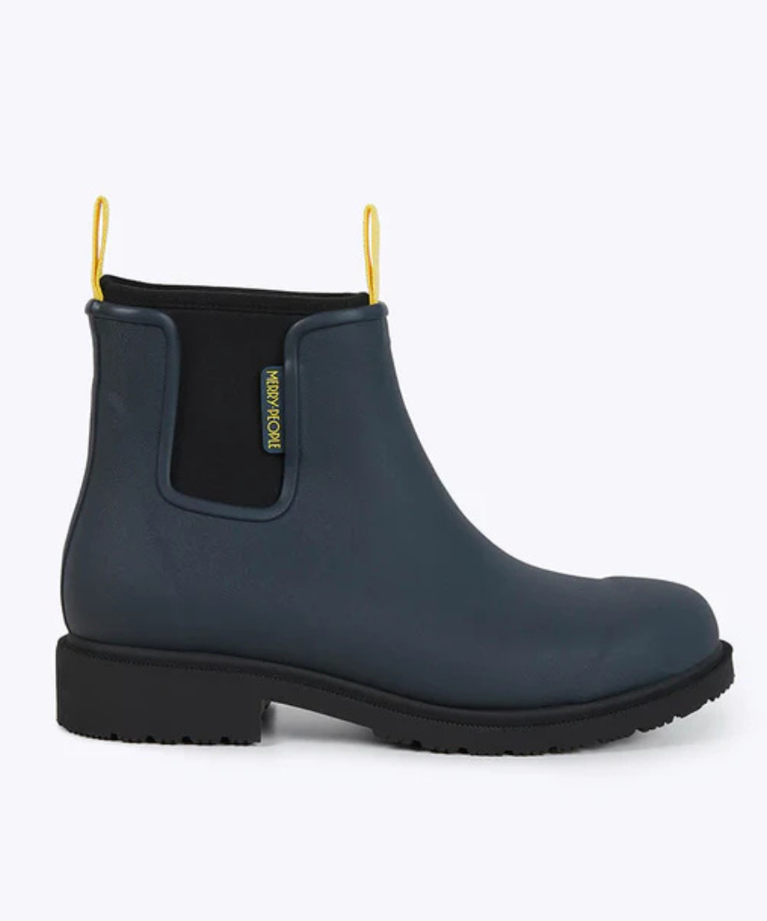 Merry People Bobbi Gumboot Midnight in navy blue, waterproof rubber boots with a textured sole and glossy finish.