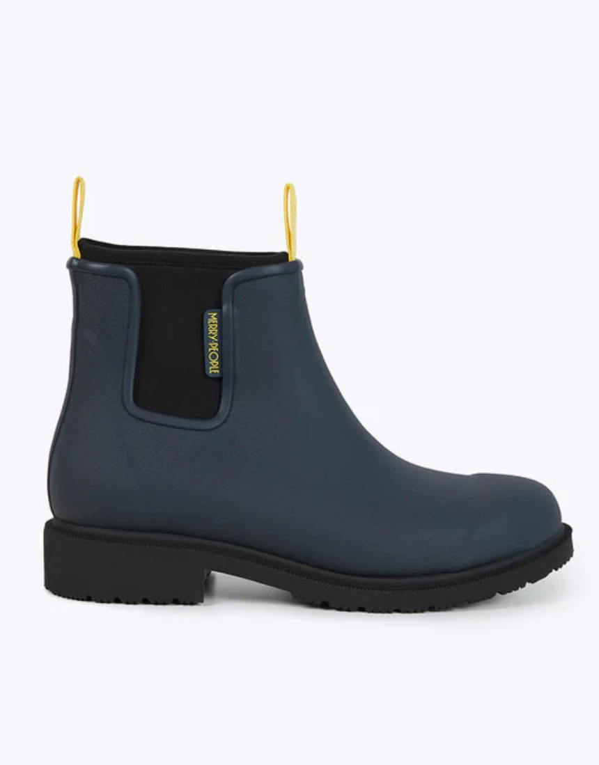 Merry People Bobbi Gumboot Midnight in navy blue, waterproof rubber boots with a textured sole and glossy finish.