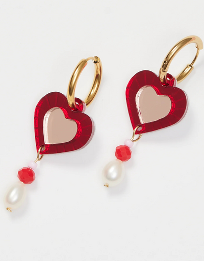 Martha Jean - Heart and Bead Earring Red/Rose, , martha jean - Say It Sister