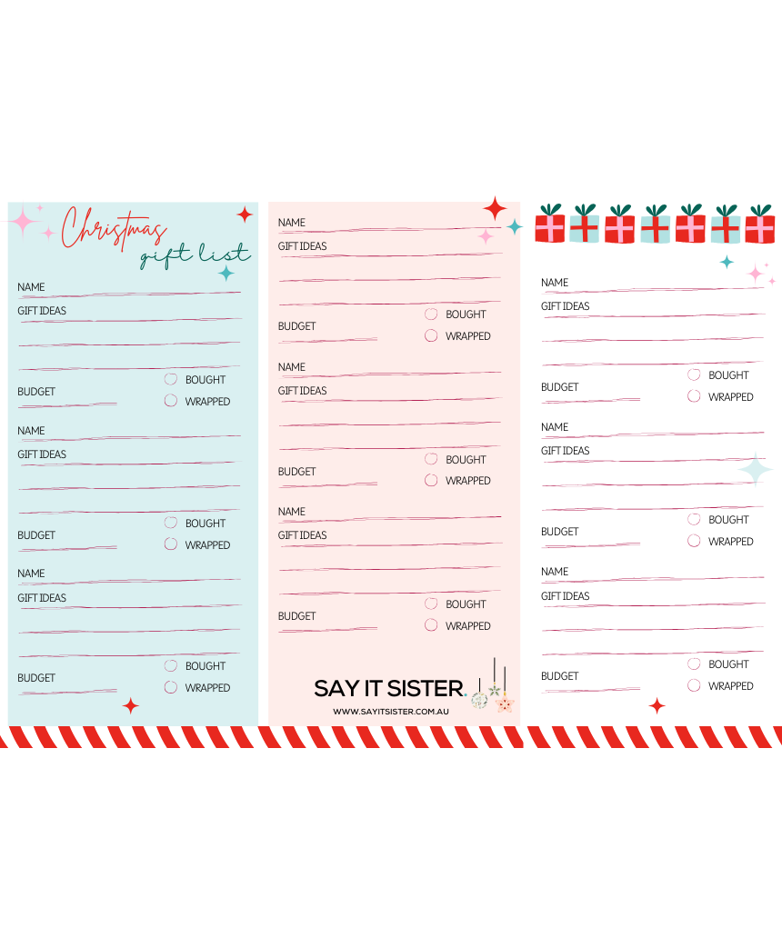 Say It Sister - Christmas Gift List, gift list, Say It Sister - Say It Sister