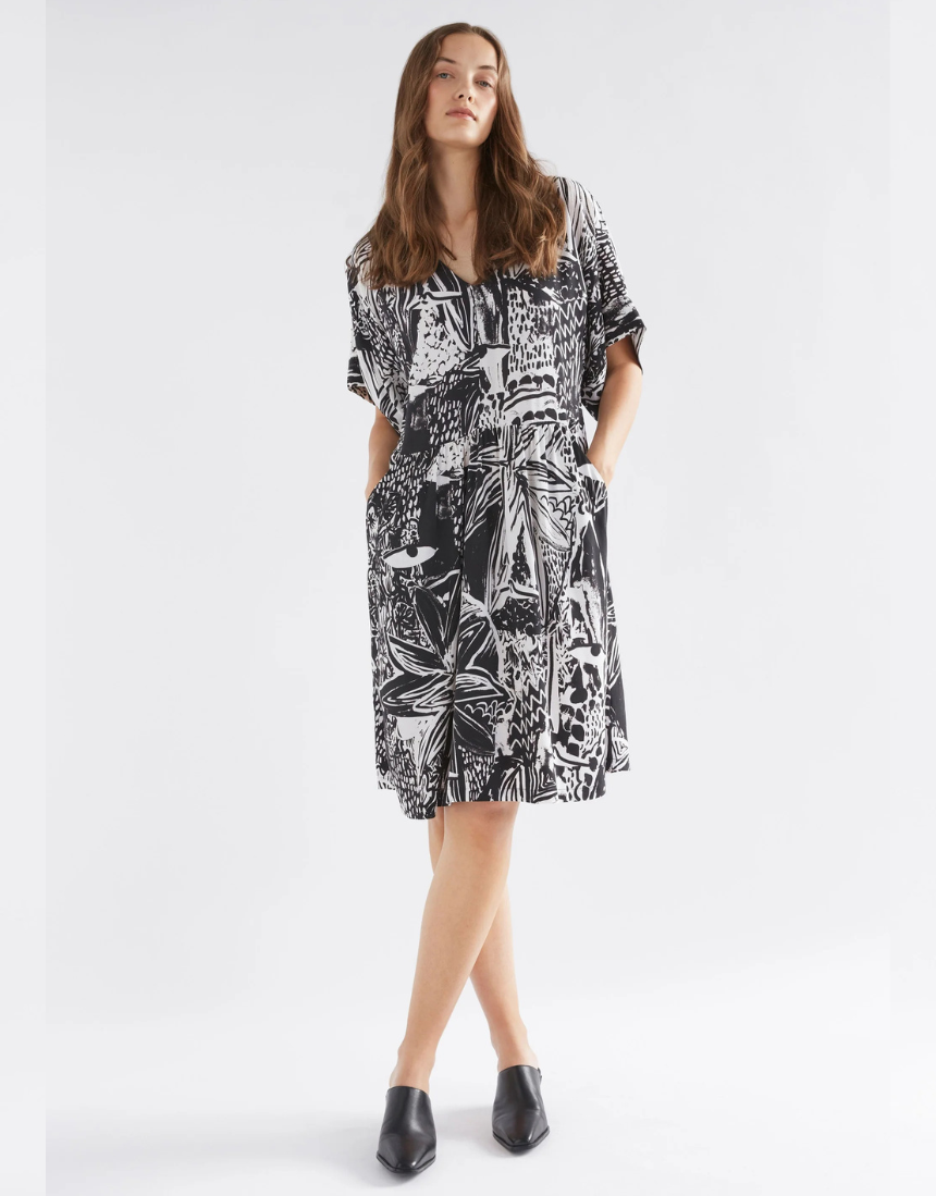 Elk Lento dress shown in a stylish, flowy design with a relaxed fit, available in soft, natural fabric for casual wear.