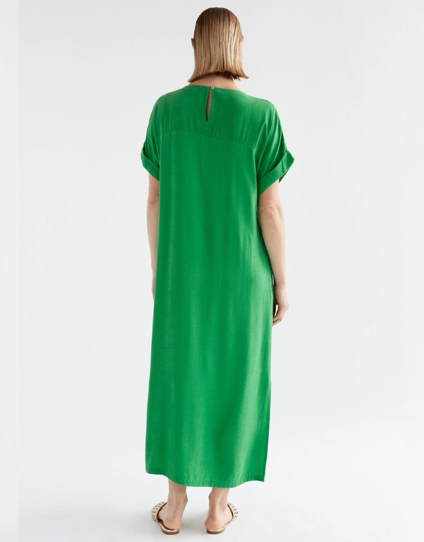 Elk Olyck Midi Dress in soft fabric, featuring a flowing silhouette and subtle print, perfect for casual or dressy occasions.
