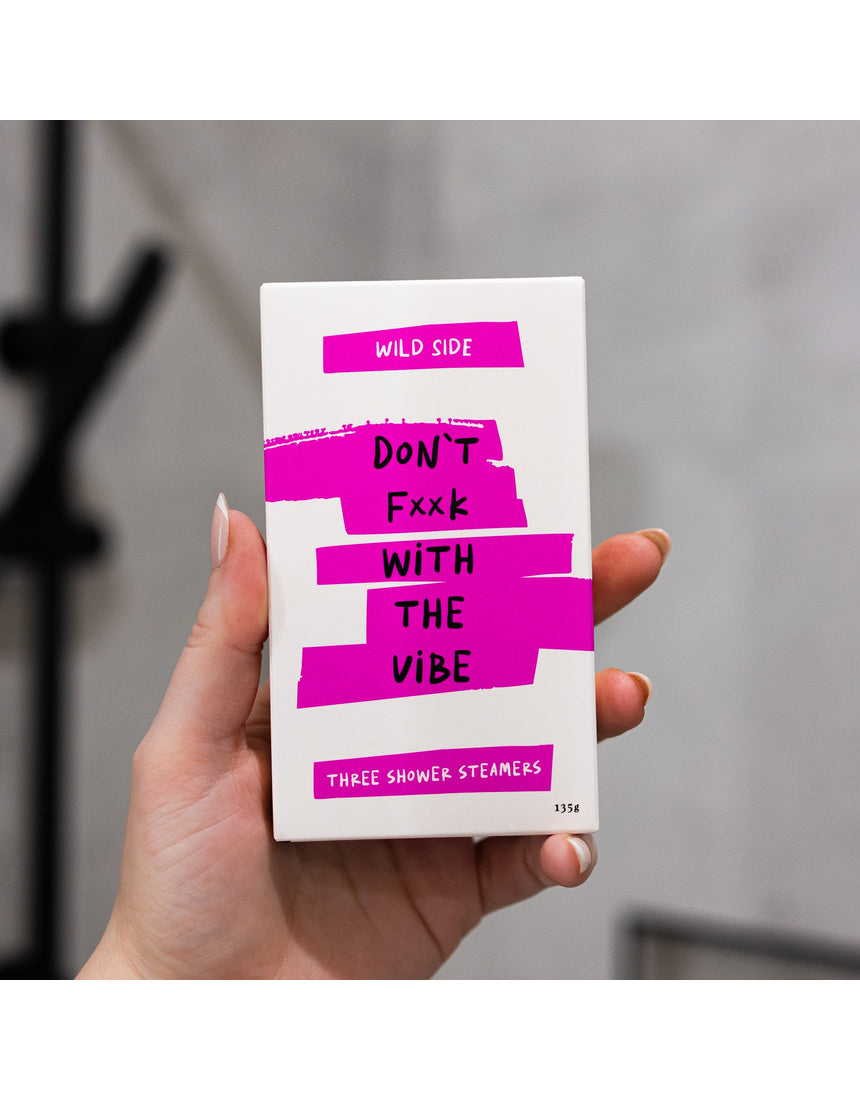 Wild Emery Don't F**k With The Vibe shower steamer three-pack packaging