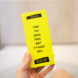 Wild Emery This Too Shall Pass But F**king Hell mini bath bomb and salty soak set in product packaging
