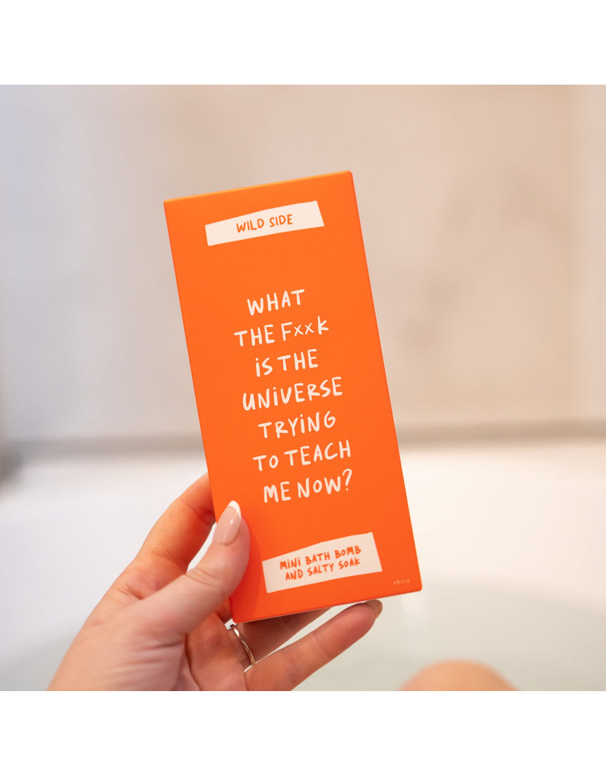 Wild Emery What The F**k Is The Universe Trying To Teach Me Now? mini bath bomb and salty soak set