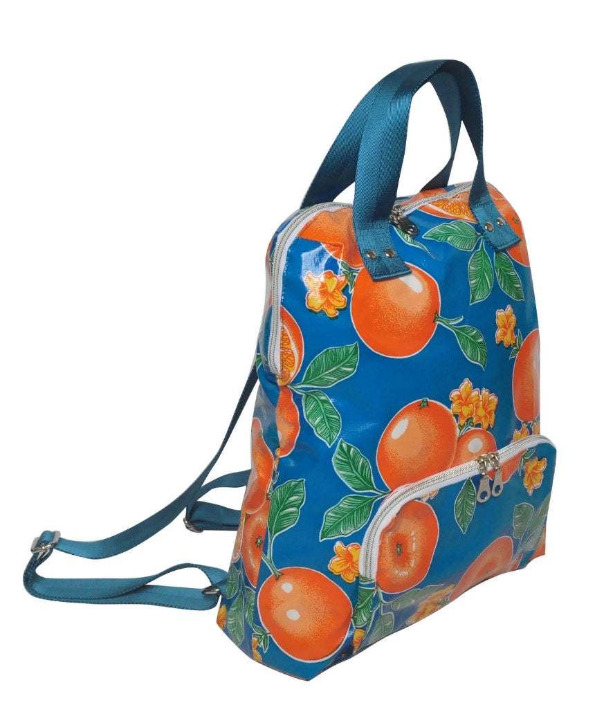 BenElke dark blue backpack with orange accents, featuring multiple compartments and adjustable straps.