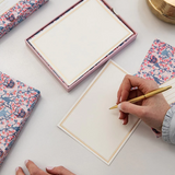 Bespoke Letterpress monkey and lemon-themed greeting and note cards in a writing box set, featuring colorful illustrated designs.