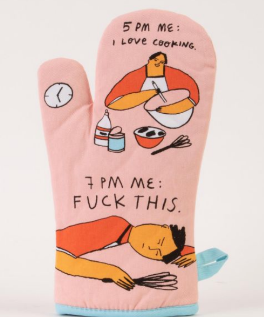 Blue Q 5pm Love 7pm F*ck This cotton oven mitt