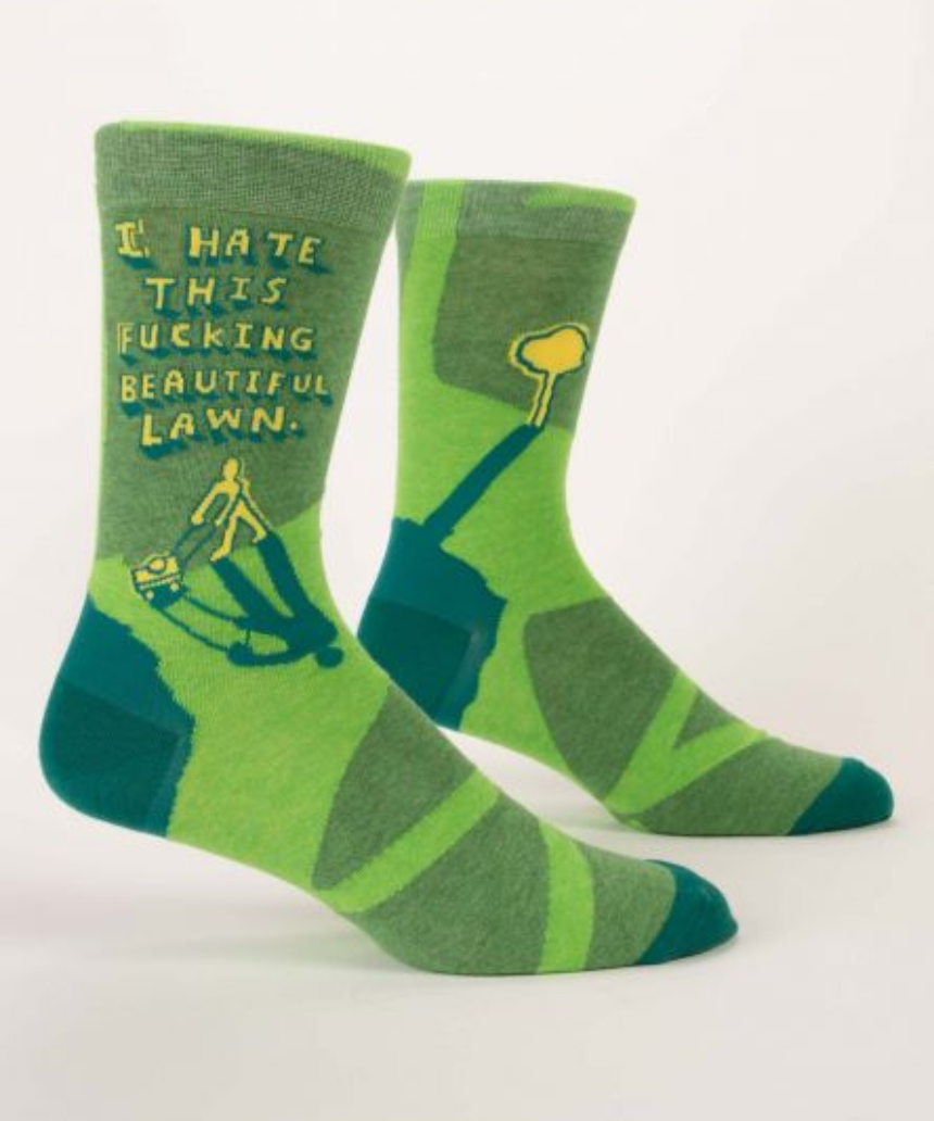 Blue Q Beautiful Lawn crew socks featuring a vibrant blue color and floral pattern, designed for comfortable everyday wear.