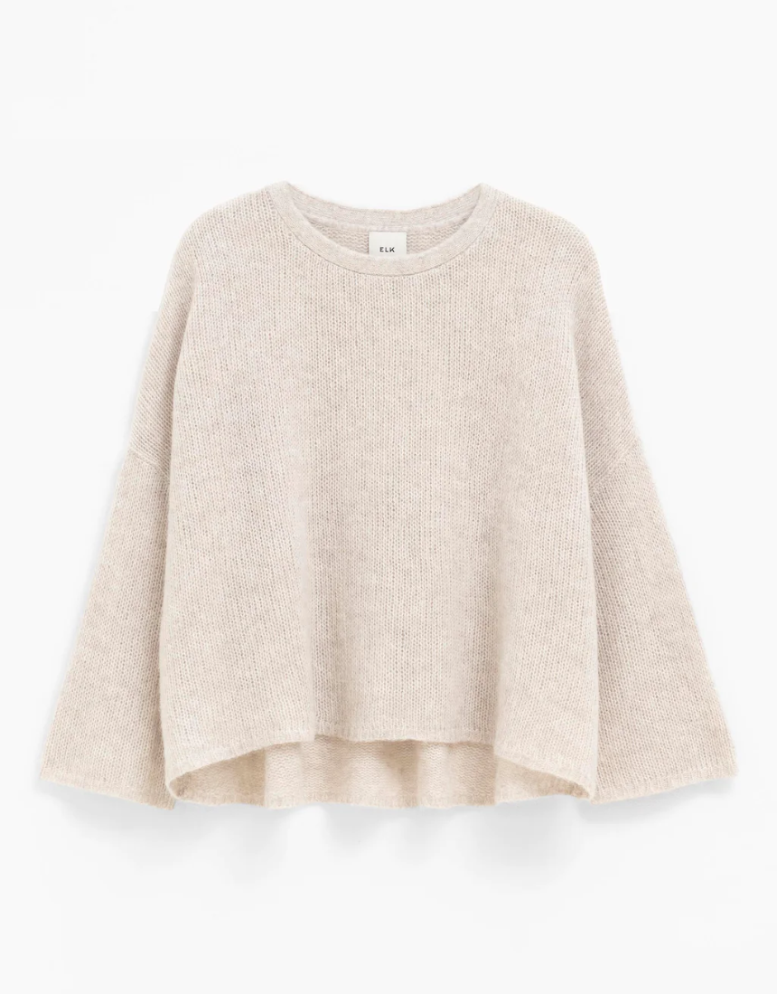 Ecru Elk Agna Sweater jumper, shown in XS and S sizes, featuring a cozy knit design and classic fit.