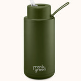 Frank Green Khaki 1L drinkwear bottle, reusable stainless steel water bottle with a sleek design and screw-top lid