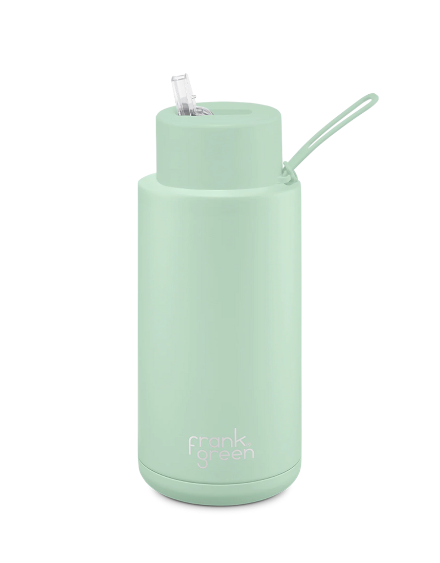 Frank Green Mint Gelato 1L drinkwear bottle, sleek design with mint and white color scheme, made for beverages
