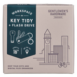 Gentlemen's Hardware key tidy and flash drive with keyring attachment, black plastic case, and compact design for organizing keys and data.