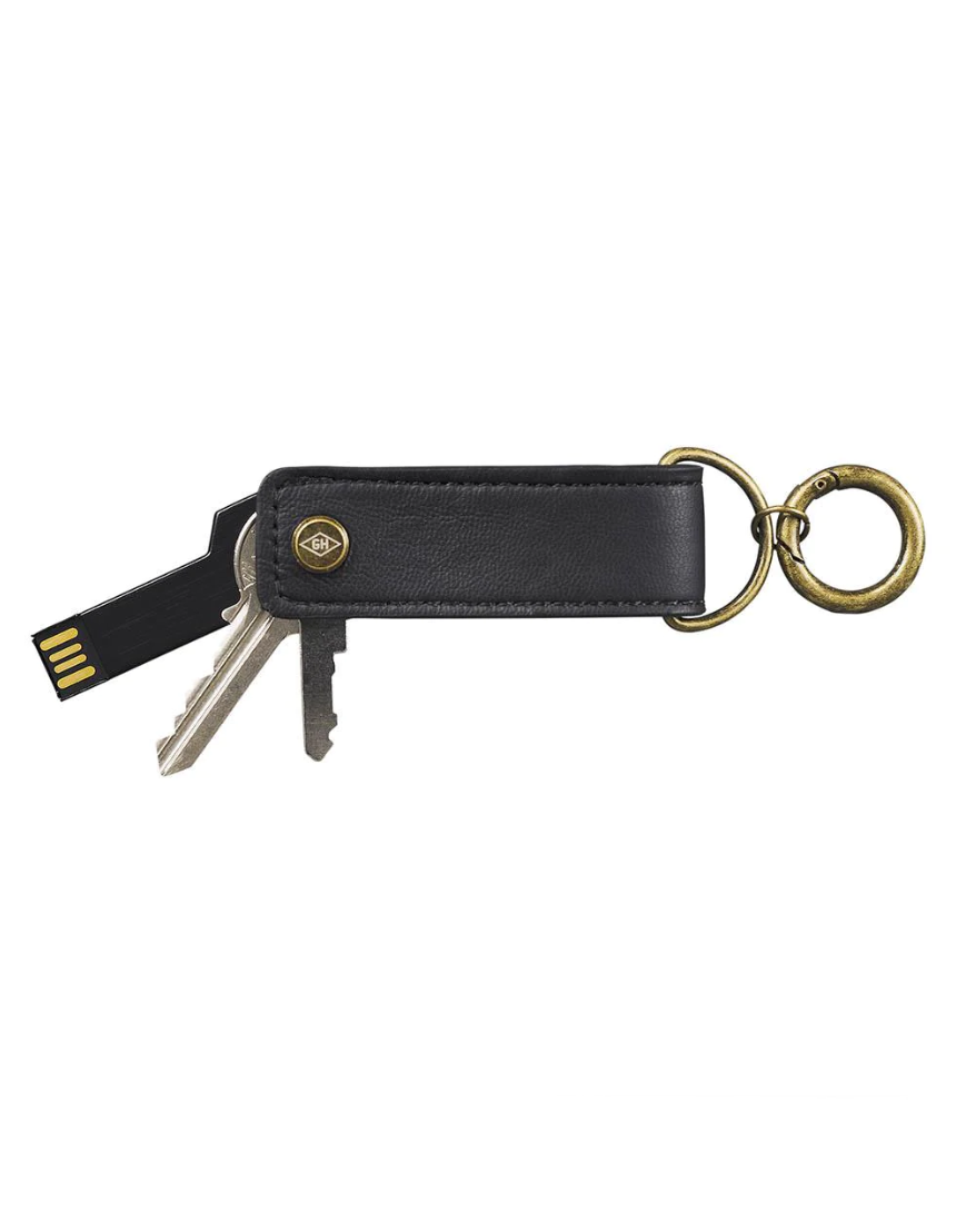 Gentlemen's Hardware key tidy and flash drive with keyring, black compact design, ideal for organizing keys and digital storage.