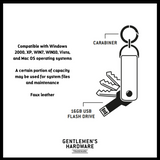 Gentlemen's Hardware key tidy and flash drive with compact design, featuring a sleek metal finish for organized keys and data storage.