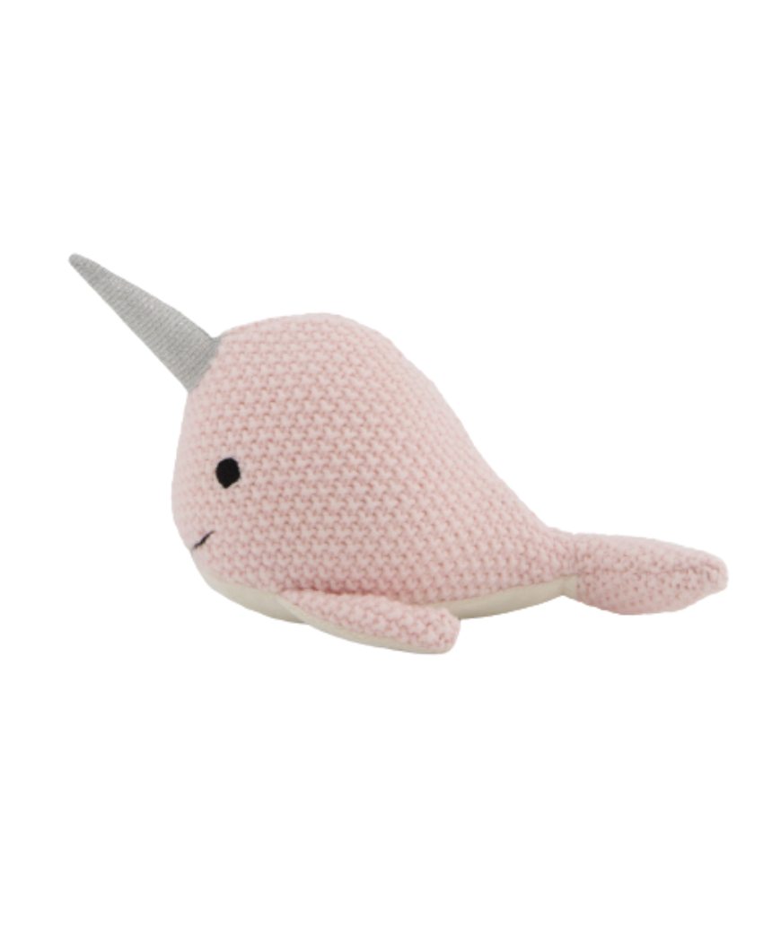 Lily & George Nellie Narwhal Rattle baby soother with soft fabric and plush details, designed for infants.