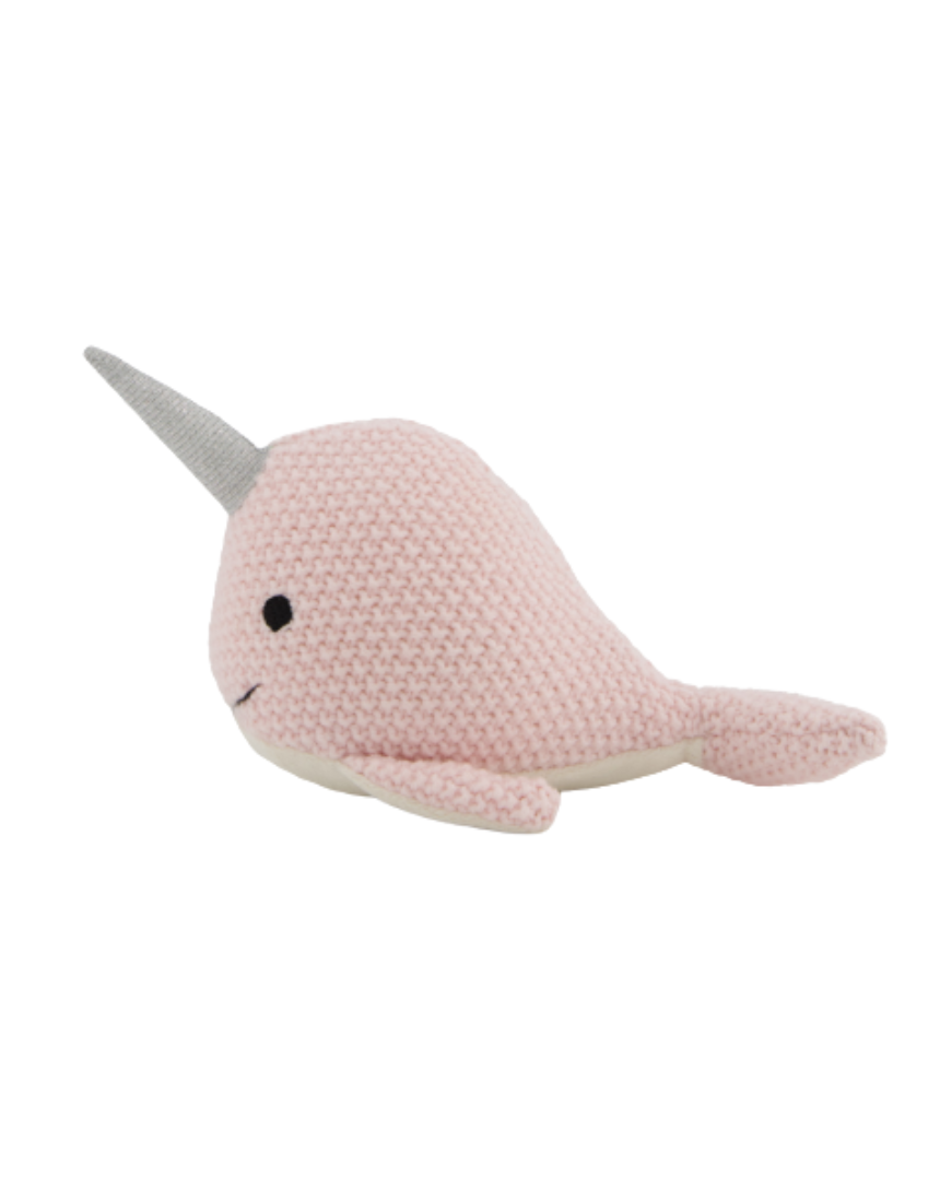 Lily & George Nellie Narwhal Rattle baby soother with soft fabric and plush details, designed for infants.