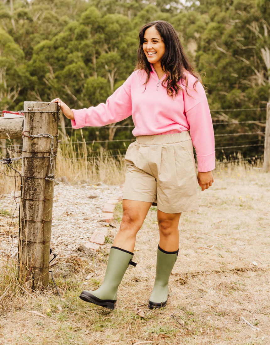 Merry People Darcy Mid Calf Gumboot Moss Green/Black Shoes