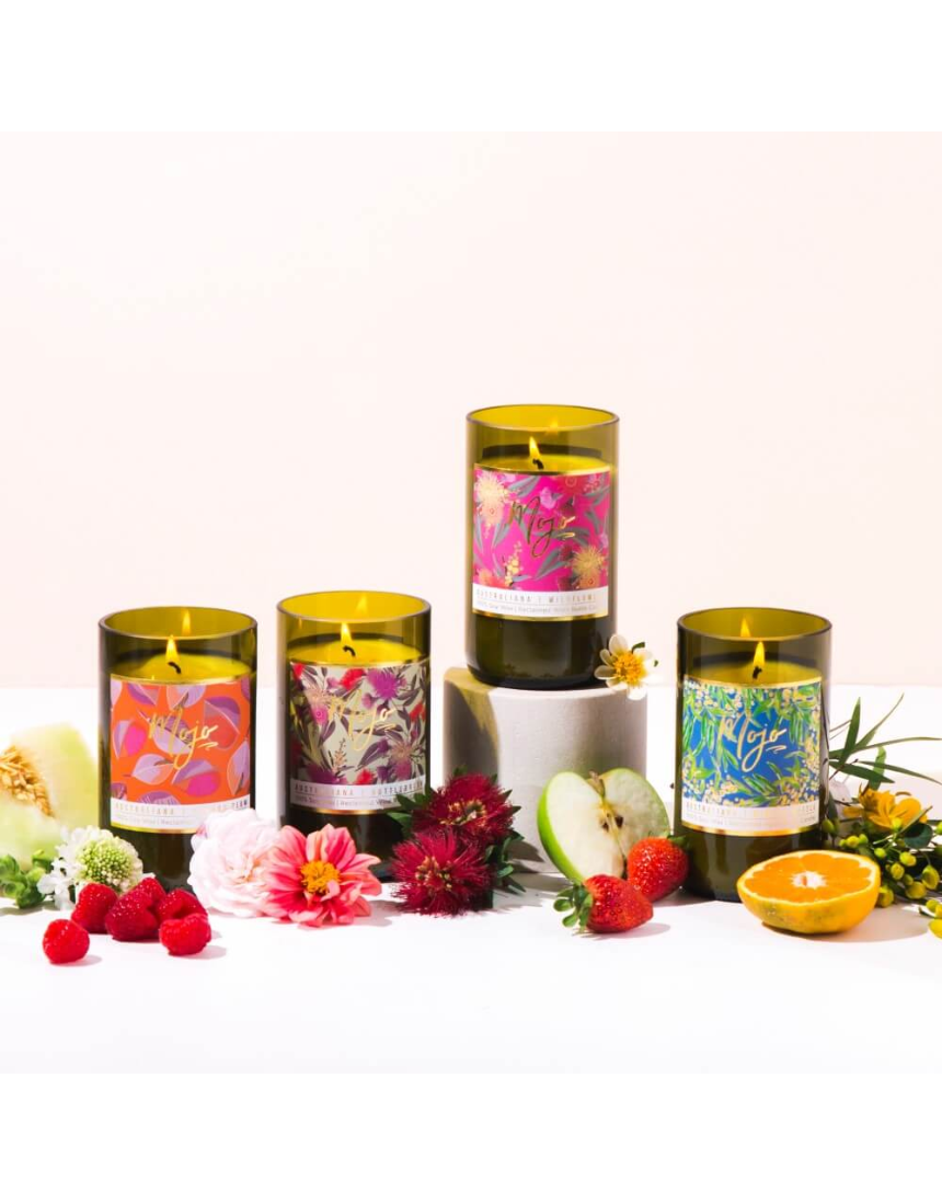 Mojo Candle Co. Kakadu Plum candle from the Australiana Collection, featuring a sleek design and natural plum scent.