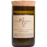 Mojo Candle Co. oakmoss and sage scented candle with natural wax and a simple glass jar.